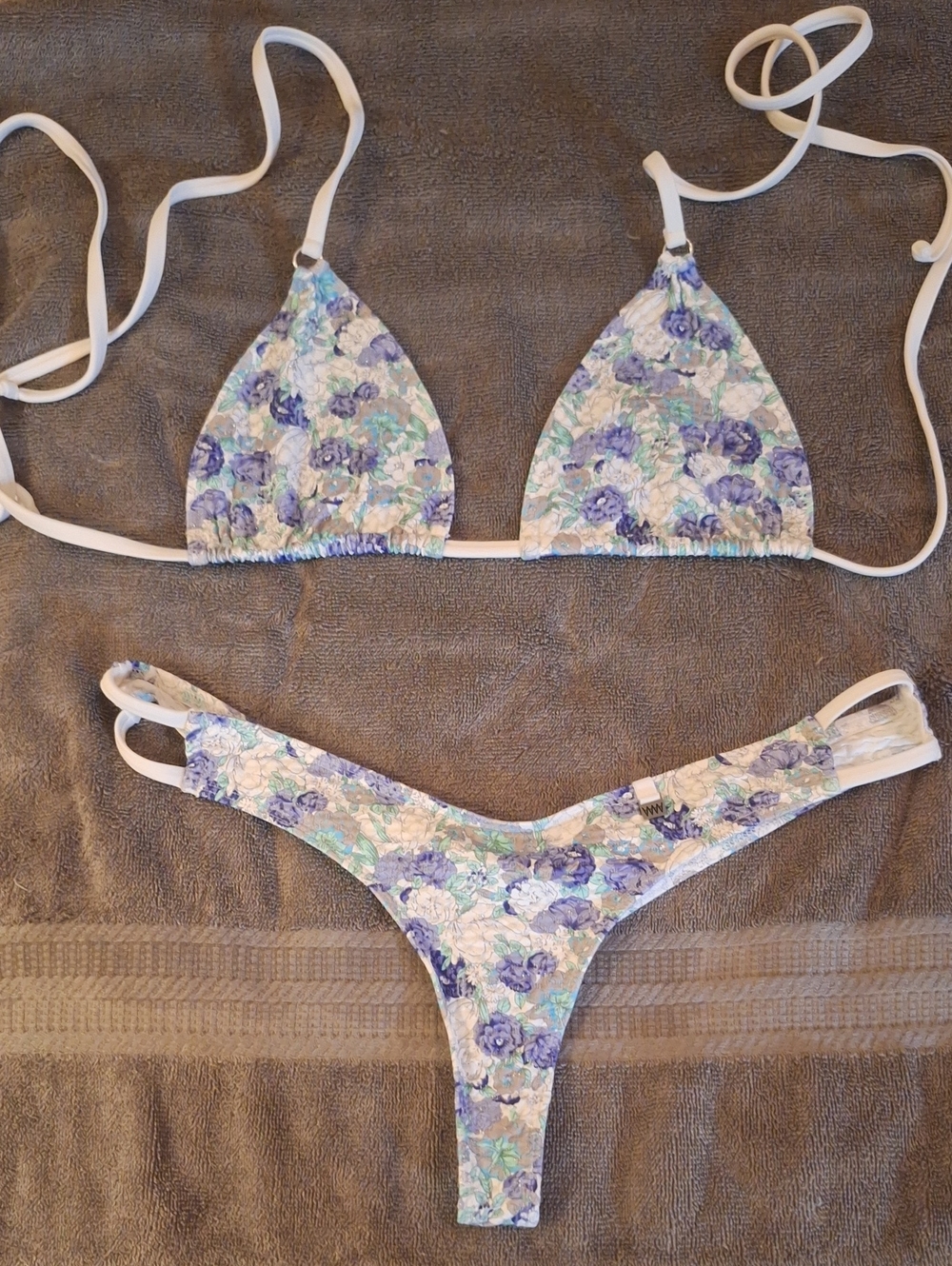 Floral Triangle Bikini Set in Purple & White